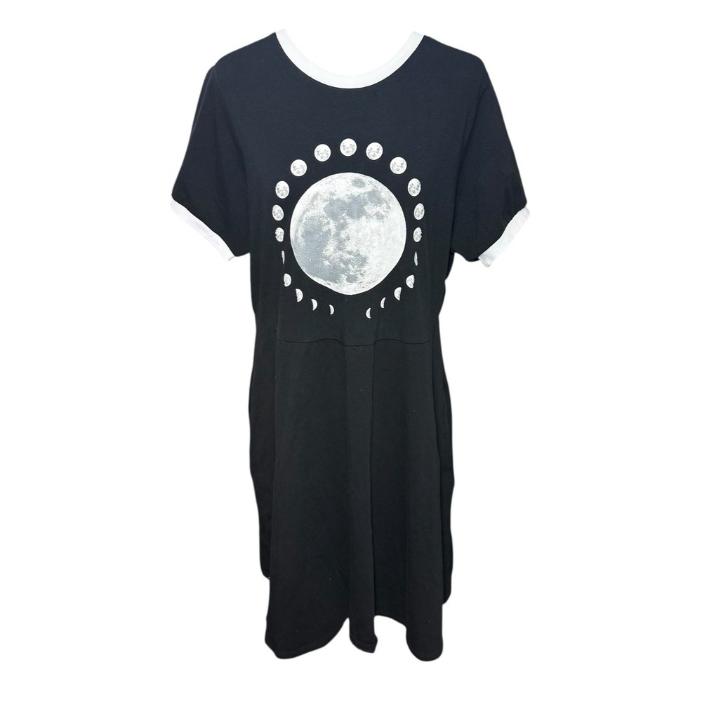 Hot‎ Topic Full Moon Phase Dress Women 1 1X Celestial Black Short Sleeve Skater